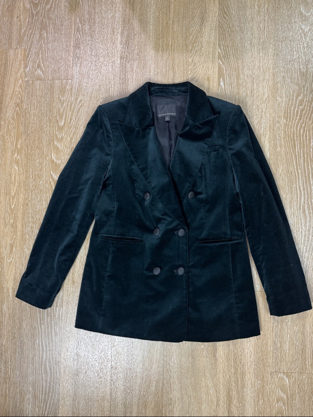 BANANA REPUBLIC Veluro Dark Teal Green Velvet Double Breasted Blazer Size 8 - Picture 3 of 9
